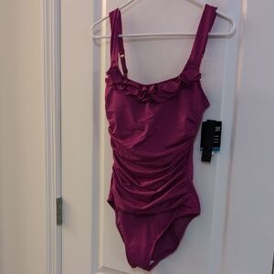 Kenneth Cole New York Purple Ruffled One-Piece Swimsuit